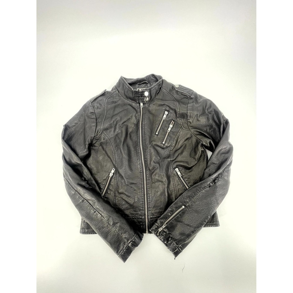 Maurices Faux Leather Moto Jacket Womens Medium Black Full Zip Mock Neck Outdoor